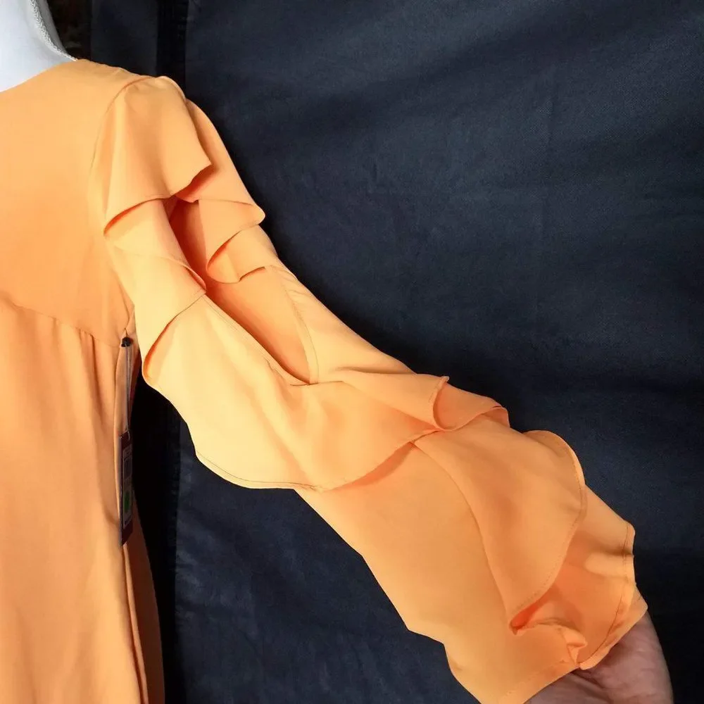 Vince Camuto Orange Cream Ruffle Long Sleeve Sheath Dress - Picture 6 of 9